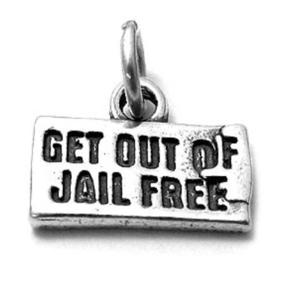 "GET OUT OF JAIL FREE" CHARM IN STERLING SILVER - Picture 1 of 1